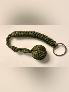 Olive Green Braided Rope Monkey Fist Keychain